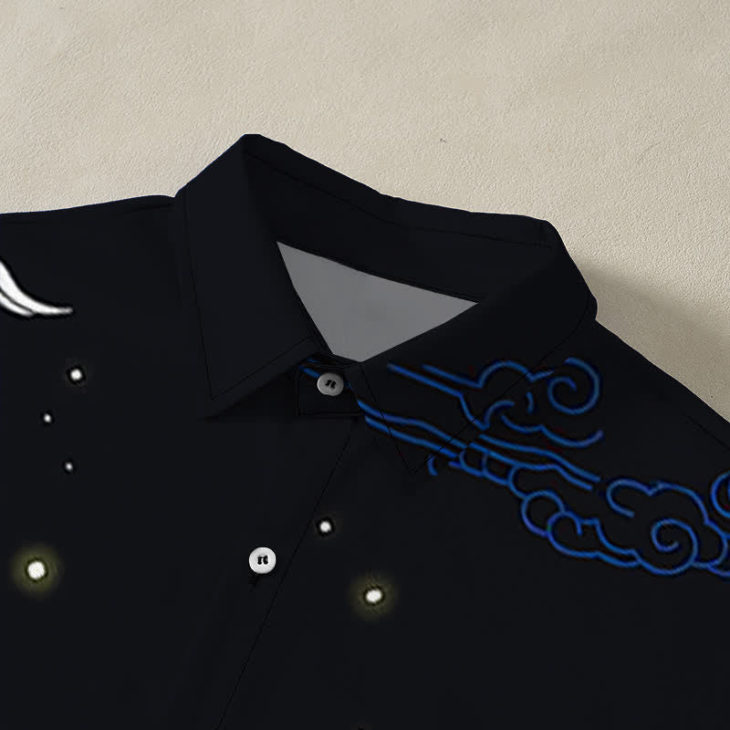 Buddha Stones Flying Crane Cloudwave Pattern Buttons Wrinkle-resistant Men's Short Sleeve Shirt - image 2