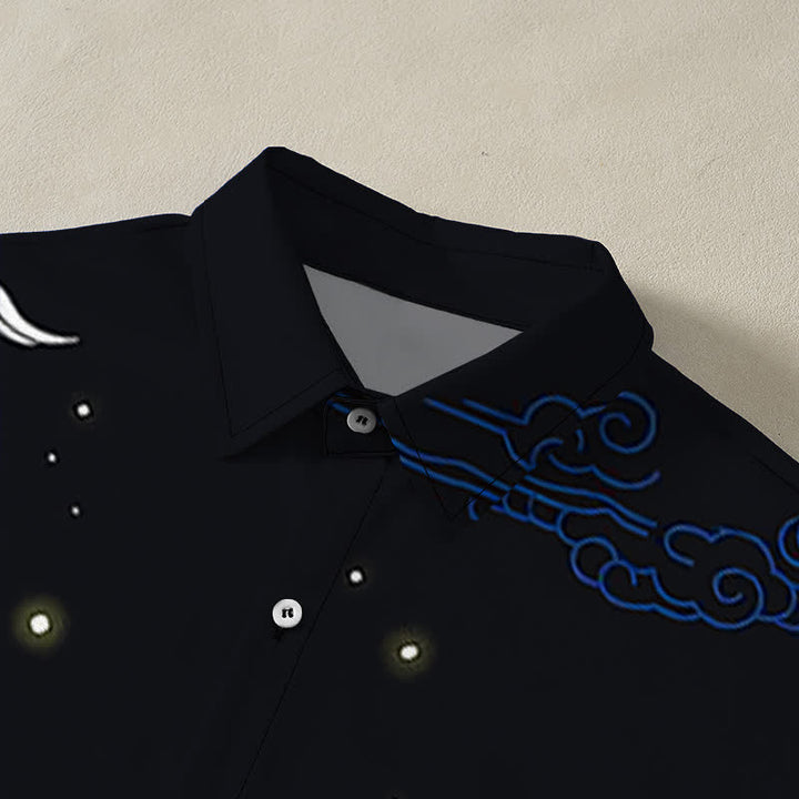 Buddha Stones Flying Crane Cloudwave Pattern Buttons Wrinkle-resistant Men's Short Sleeve Shirt - image 2