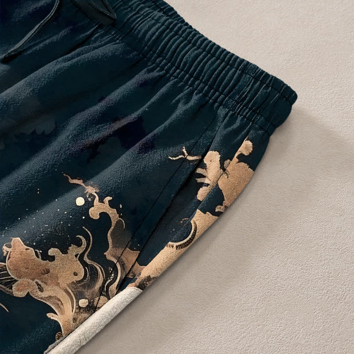 Buddha Stones Cotton Dragon Cloud Pattern Men's Tapered Pants With Pockets - image 2