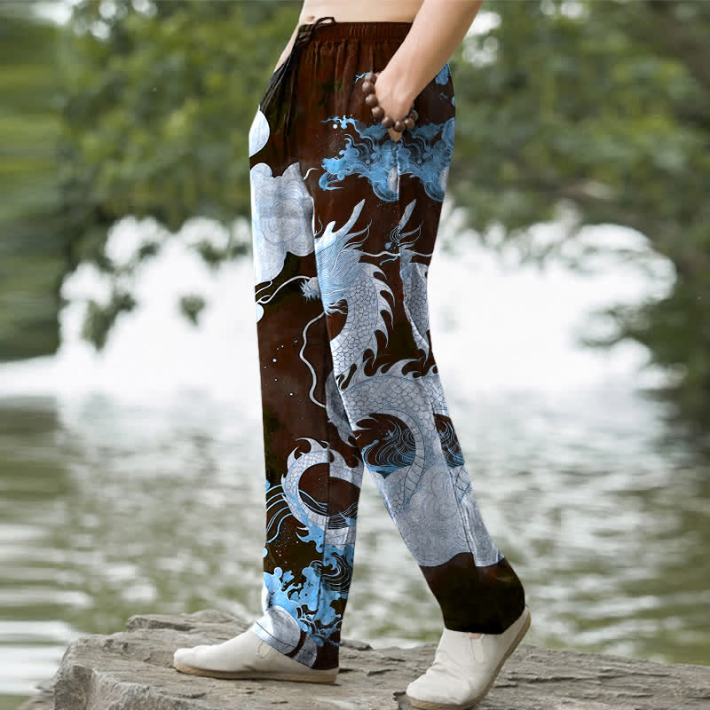 Buddha Stones Cotton Dragon Cloud Pattern Men's Tapered Pants With Pockets - image 5