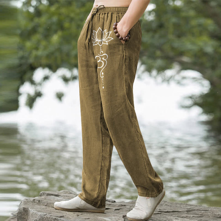 Buddha Stones Cotton Lotus Om Pattern Men's Tapered Pants With Pockets - image 7
