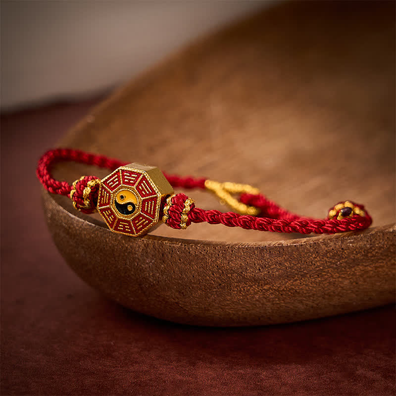 Buddha Stones Braided Red String Bagua Chinese Coin Protection Adjustable Bracelet - image 3
