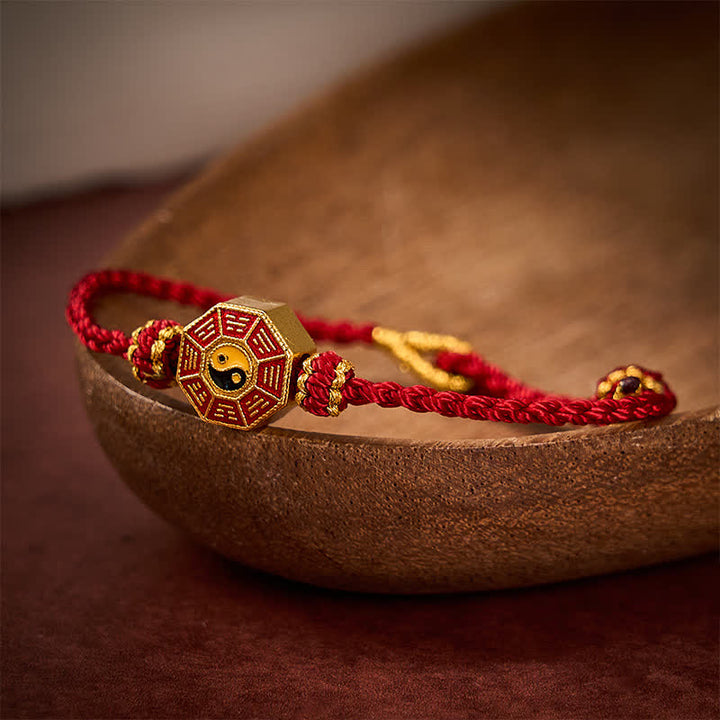 Buddha Stones Braided Red String Bagua Chinese Coin Protection Adjustable Bracelet - image 3