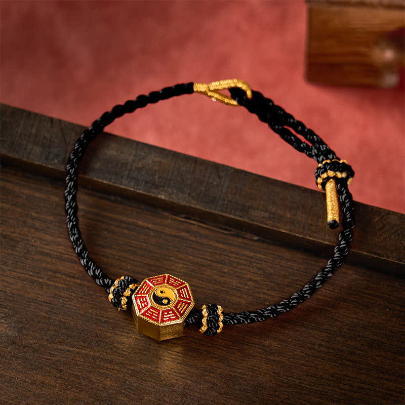 Buddha Stones Braided Red String Bagua Chinese Coin Protection Adjustable Bracelet - Black - image 10