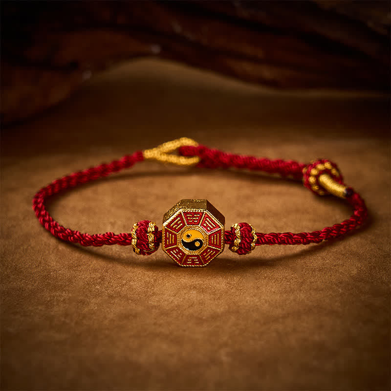 Buddha Stones Braided Red String Bagua Chinese Coin Protection Adjustable Bracelet - image 2