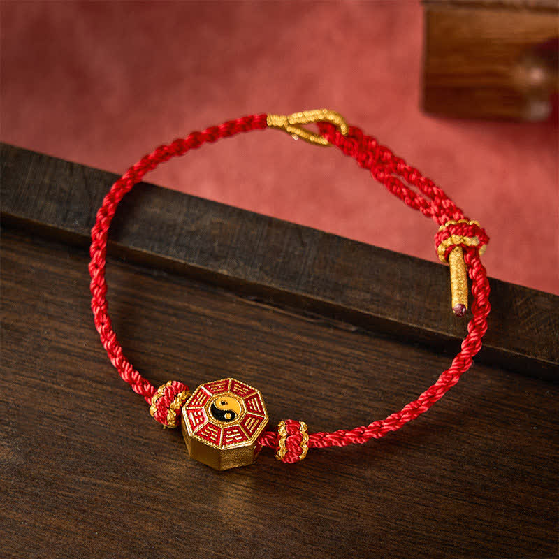 Buddha Stones Braided Red String Bagua Chinese Coin Protection Adjustable Bracelet - Bright Red - image 8