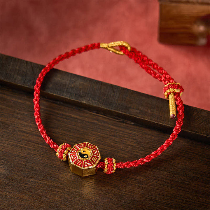 Buddha Stones Braided Red String Bagua Chinese Coin Protection Adjustable Bracelet - Bright Red - image 8