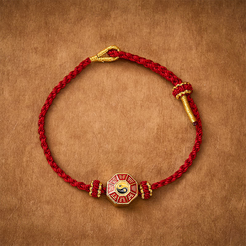 Buddha Stones Braided Red String Bagua Chinese Coin Protection Adjustable Bracelet - image 1