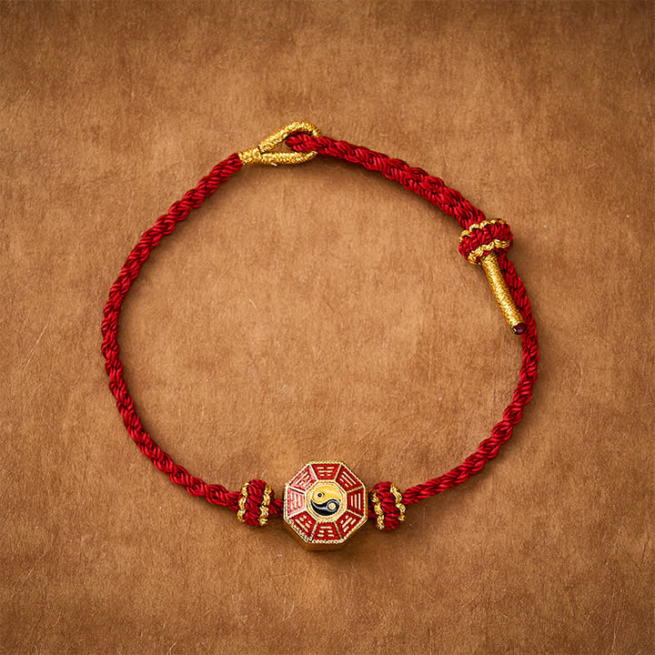 Buddha Stones Braided Red String Bagua Chinese Coin Protection Adjustable Bracelet - image 1