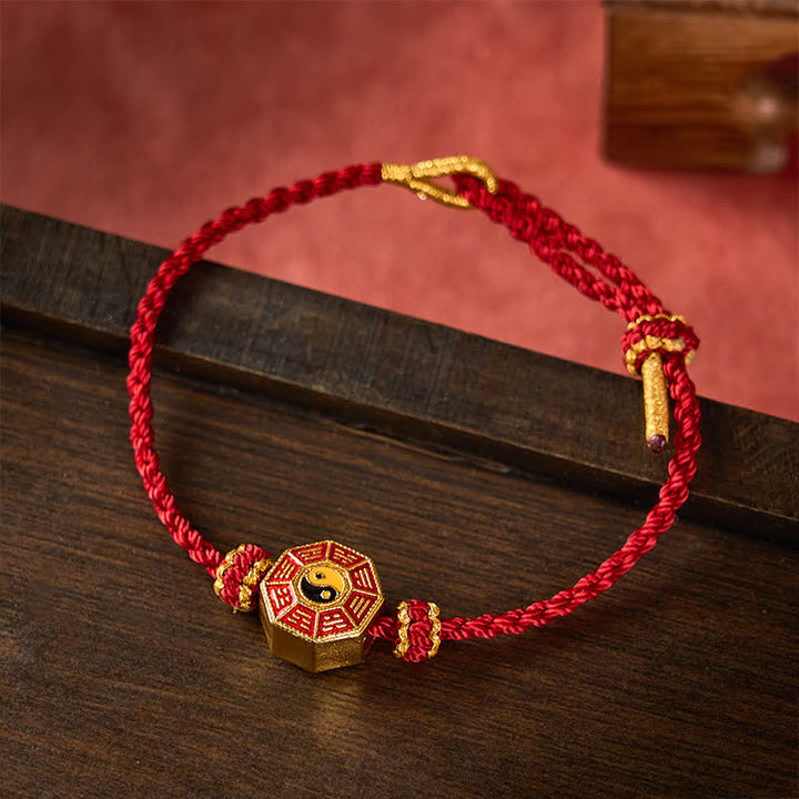 Buddha Stones Braided Red String Bagua Chinese Coin Protection Adjustable Bracelet - Wine Red - image 0