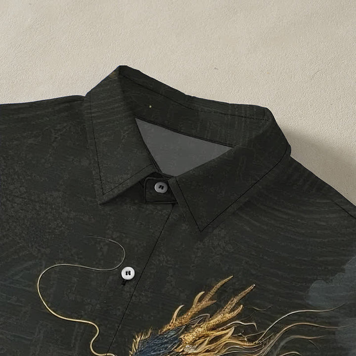 Buddha Stones Golden Dragon Cloud Pattern Buttons Wrinkle-resistant Men's Short Sleeve Shirt - image 2