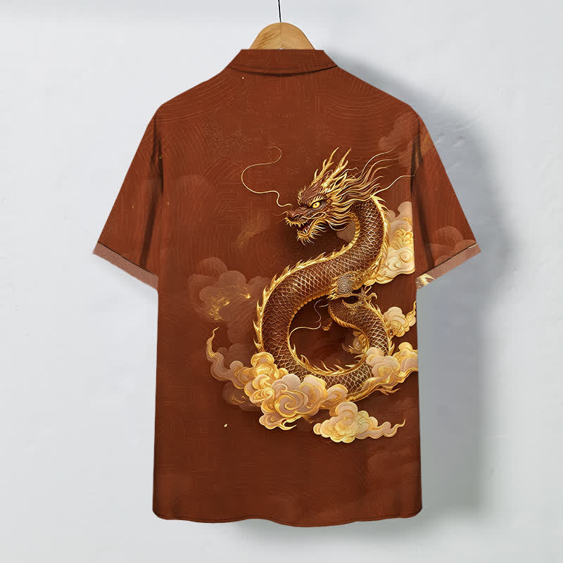 Buddha Stones Golden Dragon Cloud Pattern Buttons Wrinkle-resistant Men's Short Sleeve Shirt - image 6