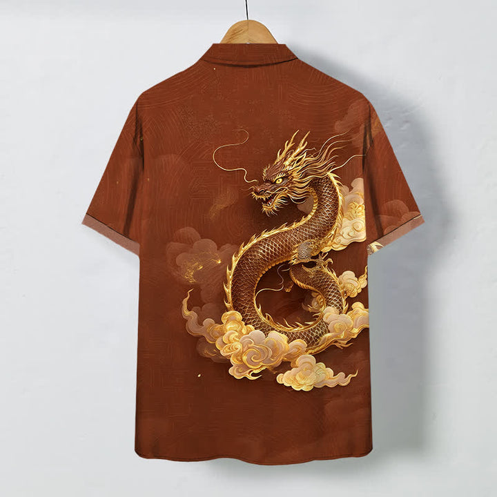 Buddha Stones Golden Dragon Cloud Pattern Buttons Wrinkle-resistant Men's Short Sleeve Shirt - image 6