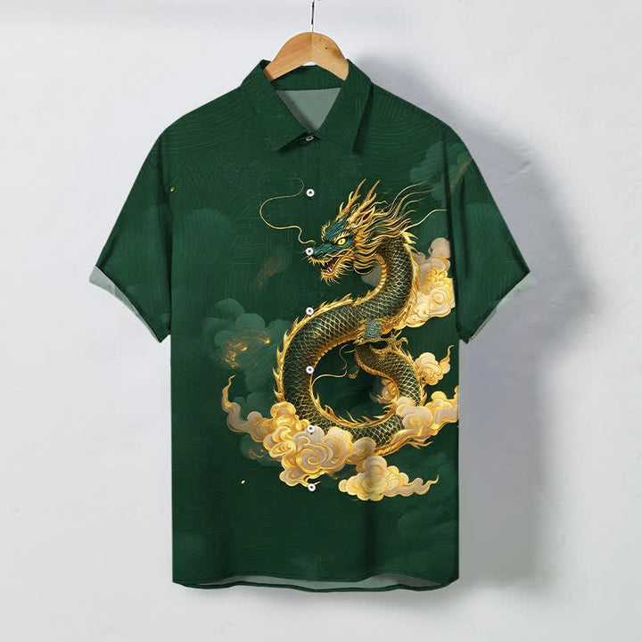 Buddha Stones Golden Dragon Cloud Pattern Buttons Wrinkle-resistant Men's Short Sleeve Shirt - DarkGreen - US/UK/AU48，EU58 (4XL) - image 7