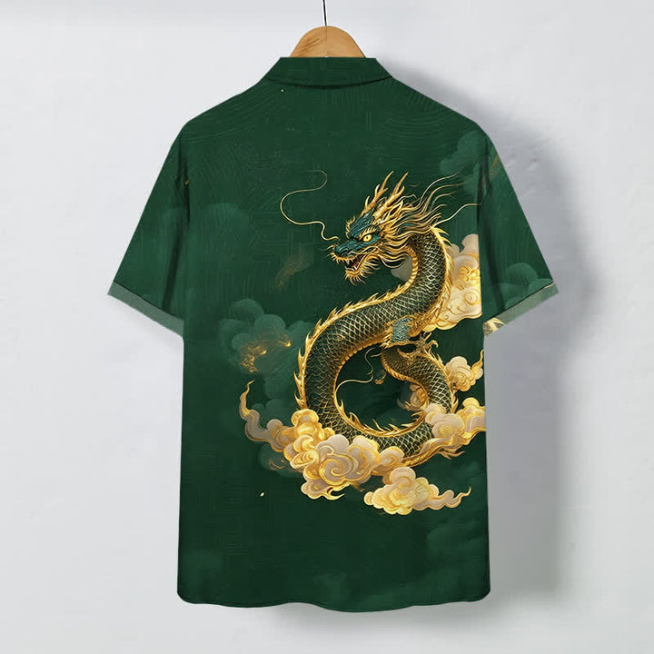 Buddha Stones Golden Dragon Cloud Pattern Buttons Wrinkle-resistant Men's Short Sleeve Shirt - image 8