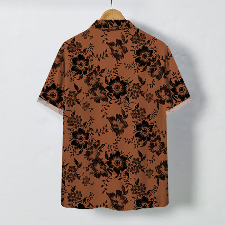 Buddha Stones Black Floral Pattern Buttons Wrinkle-resistant Men's Short Sleeve Shirt - image 1