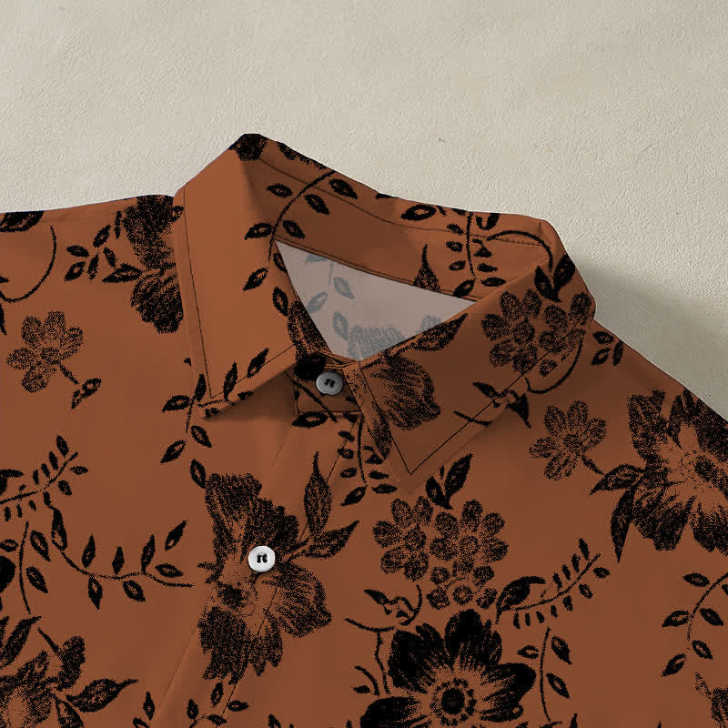 Buddha Stones Black Floral Pattern Buttons Wrinkle-resistant Men's Short Sleeve Shirt - image 2