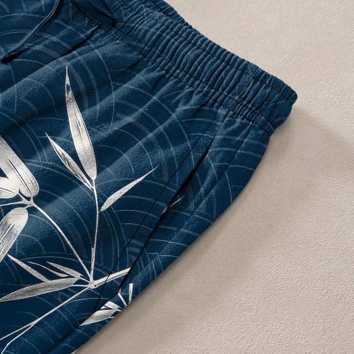 Buddha Stones Cotton Bamboo Leaf Pattern Men's Tapered Pants With Pockets - image 6
