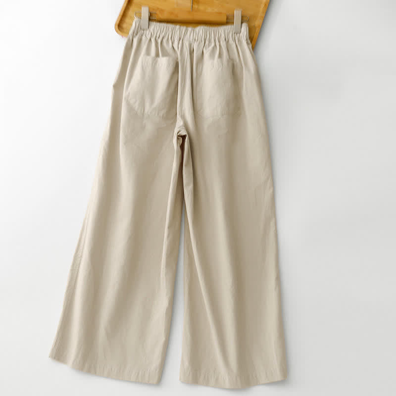Buddha Stones Spring Summer Casual Minimalist Solid Cropped Pants Women's Wide Leg Pants With Pockets - image 1