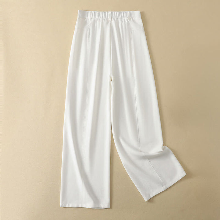 Buddha Stones Spring Summer Minimalist Elegant Button Zipper Design Solid Cotton Long Pants Women's Straight Leg Pants With Pocket - White - US12, UK/AU16, EU44 (2XL) - image 12