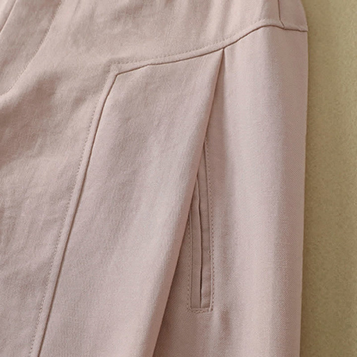 Buddha Stones Spring Summer Minimalist Elegant Button Zipper Design Solid Cotton Long Pants Women's Straight Leg Pants With Pocket - image 6