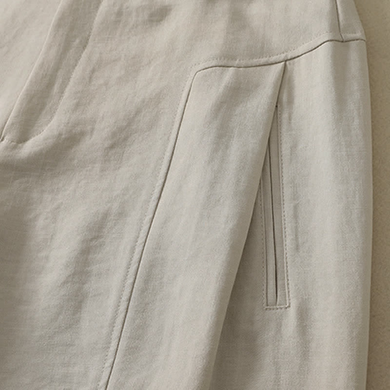 Buddha Stones Spring Summer Minimalist Elegant Button Zipper Design Solid Cotton Long Pants Women's Straight Leg Pants With Pocket - image 10