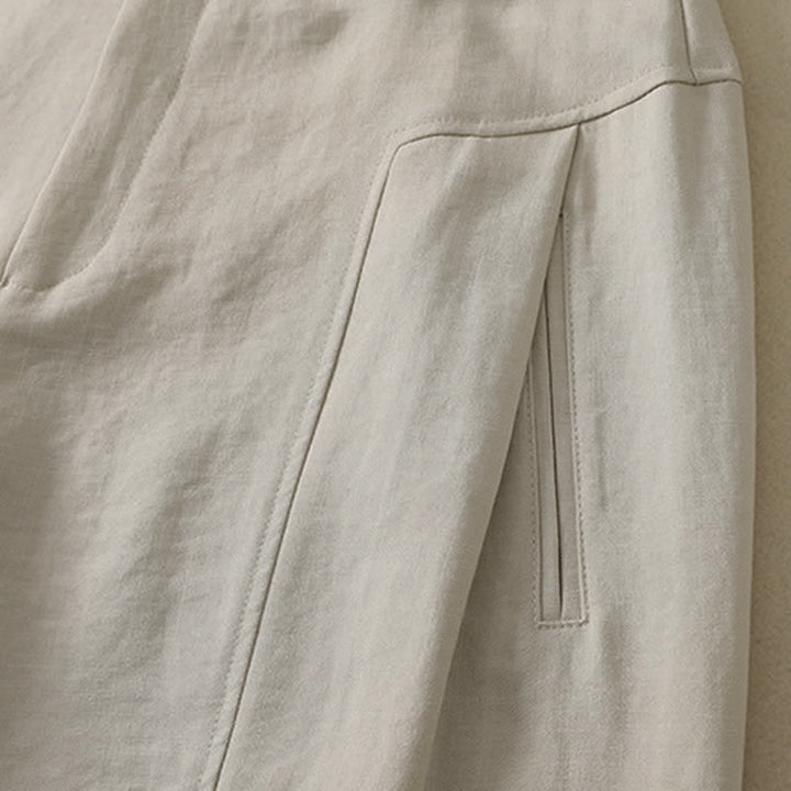 Buddha Stones Spring Summer Minimalist Elegant Button Zipper Design Solid Cotton Long Pants Women's Straight Leg Pants With Pocket - image 10