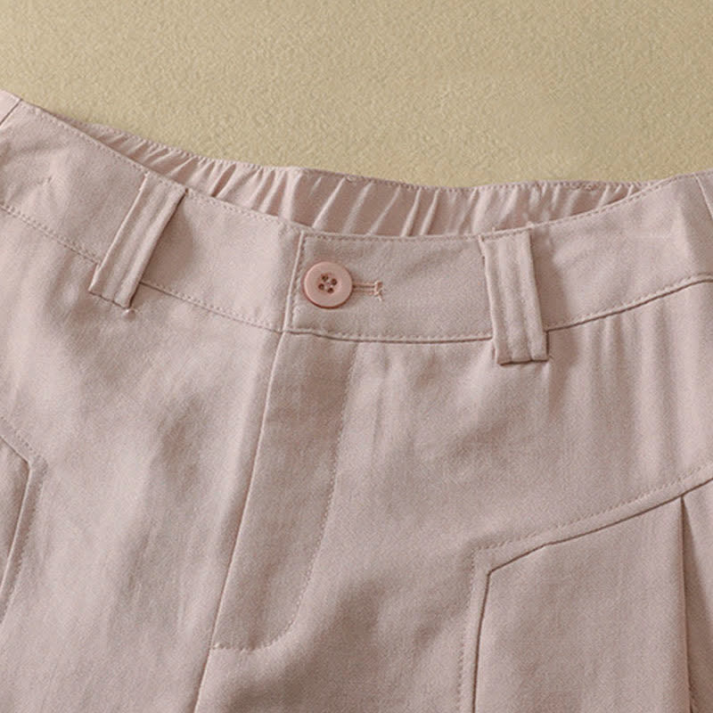 Buddha Stones Spring Summer Minimalist Elegant Button Zipper Design Solid Cotton Long Pants Women's Straight Leg Pants With Pocket - image 5