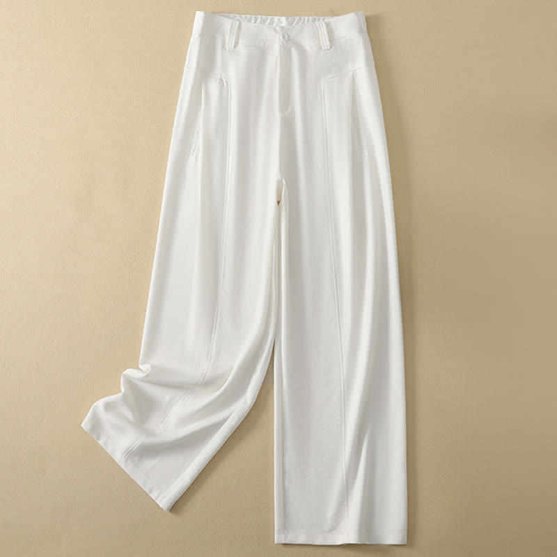 Buddha Stones Spring Summer Minimalist Elegant Button Zipper Design Solid Cotton Long Pants Women's Straight Leg Pants With Pocket - image 13