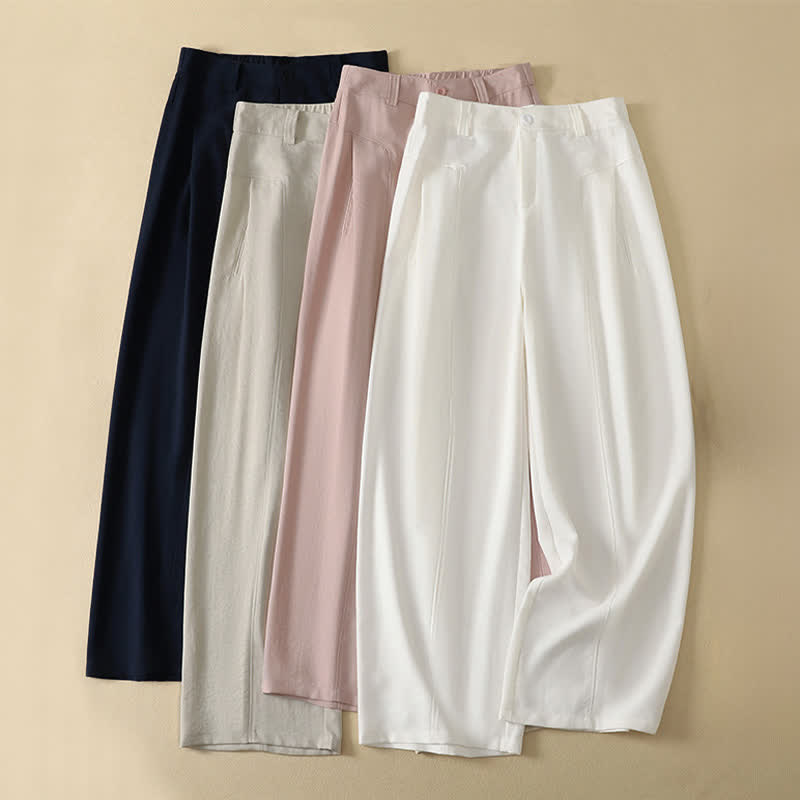 Buddha Stones Spring Summer Minimalist Elegant Button Zipper Design Solid Cotton Long Pants Women's Straight Leg Pants With Pocket - image 21