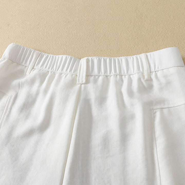 Buddha Stones Spring Summer Minimalist Elegant Button Zipper Design Solid Cotton Long Pants Women's Straight Leg Pants With Pocket - image 15