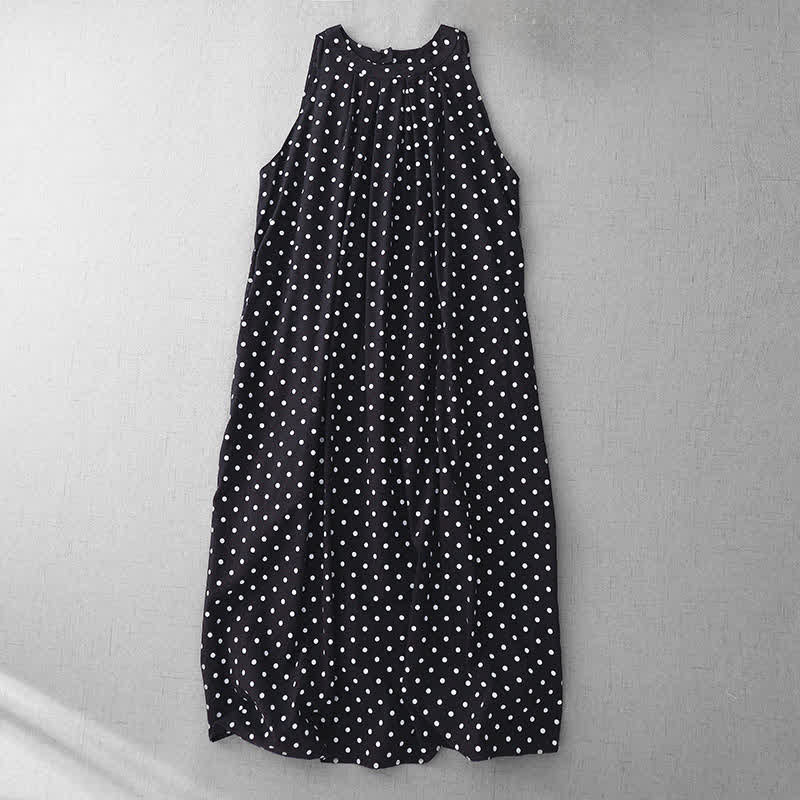 Buddha Stones Summer Vintage Polka Dot Women's Summer Sleeveless Dress - Black - US14，UK/AU18，EU46 (2XL) - image 10
