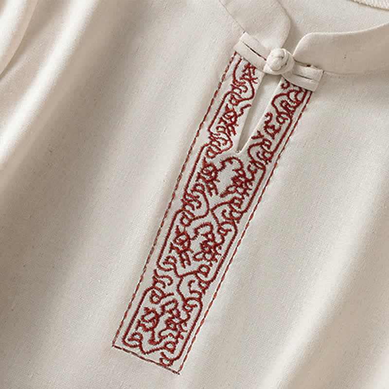 Buddha Stones Summer Tang Style Frog Button Embroidery Vines Solid Women's Short Sleeve Shirts - image 5