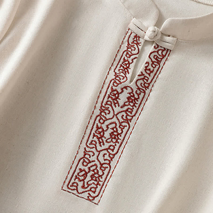 Buddha Stones Summer Tang Style Frog Button Embroidery Vines Solid Women's Short Sleeve Shirts - image 5