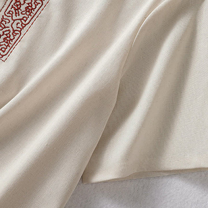 Buddha Stones Summer Tang Style Frog Button Embroidery Vines Solid Women's Short Sleeve Shirts - image 6