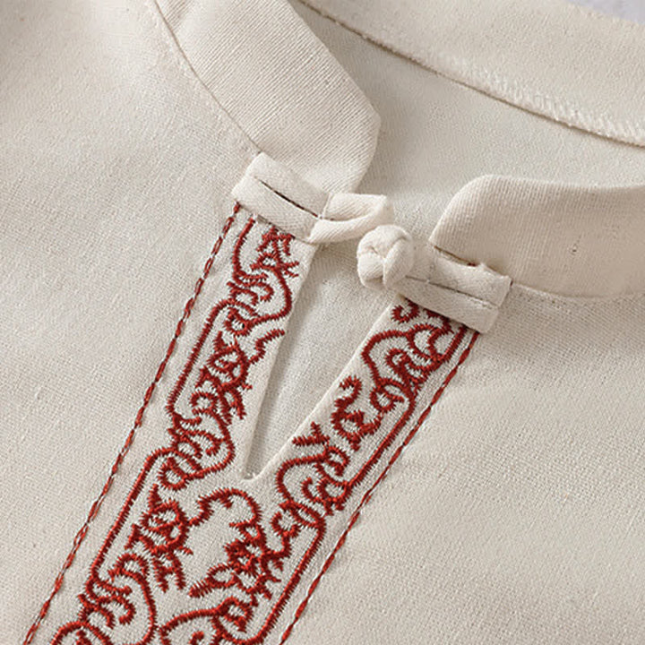 Buddha Stones Summer Tang Style Frog Button Embroidery Vines Solid Women's Short Sleeve Shirts - image 4