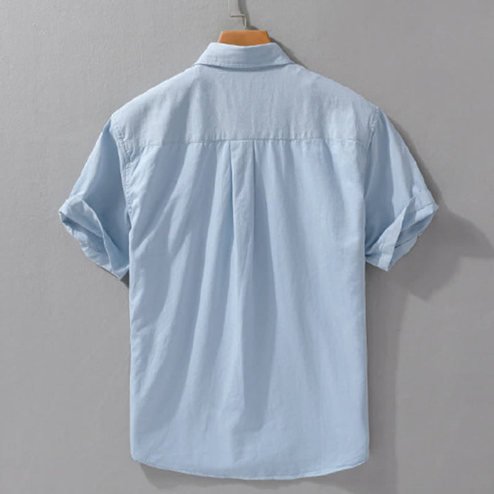 Buddha Stones Summer Casual Classic Button-Up Solid Cotton Men's Short Sleeve Shirts With Patch Pockets - image 6