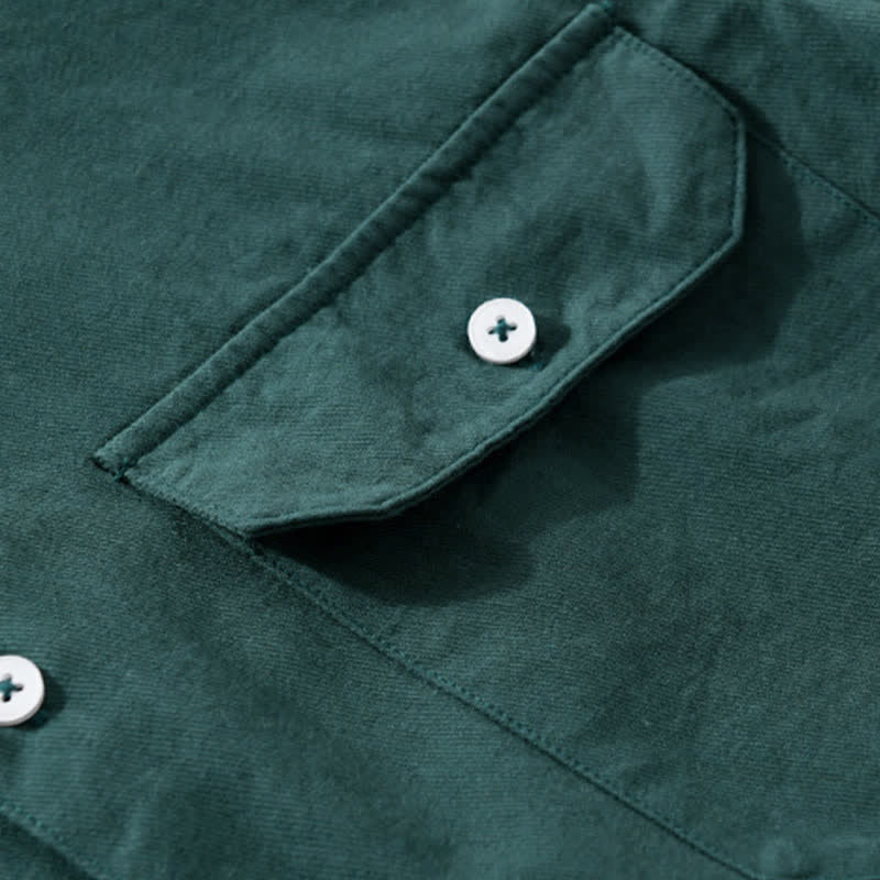 Buddha Stones Summer Casual Classic Button-Up Solid Cotton Men's Short Sleeve Shirts With Patch Pockets - image 11