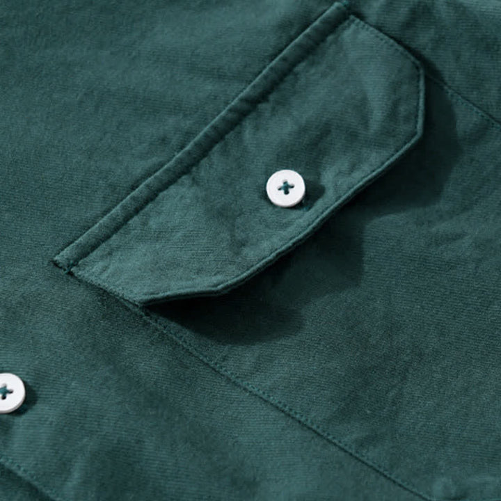 Buddha Stones Summer Casual Classic Button-Up Solid Cotton Men's Short Sleeve Shirts With Patch Pockets - image 11