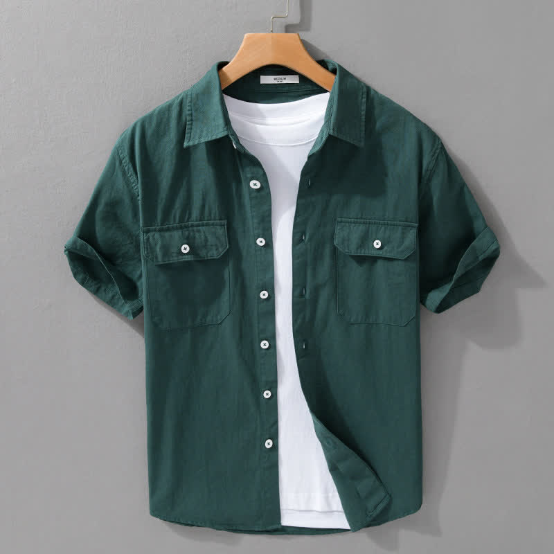 Buddha Stones Summer Casual Classic Button-Up Solid Cotton Men's Short Sleeve Shirts With Patch Pockets - SeaGreen - US/UK/AU42, EU52 (3XL) - image 10