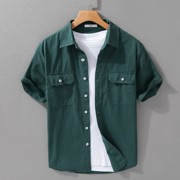 Buddha Stones Summer Casual Classic Button-Up Solid Cotton Men's Short Sleeve Shirts With Patch Pockets - SeaGreen - US/UK/AU42, EU52 (3XL) - image 10