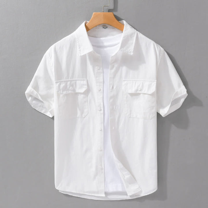 Buddha Stones Summer Casual Classic Button-Up Solid Cotton Men's Short Sleeve Shirts With Patch Pockets - White - US/UK/AU42, EU52 (3XL) - image 15