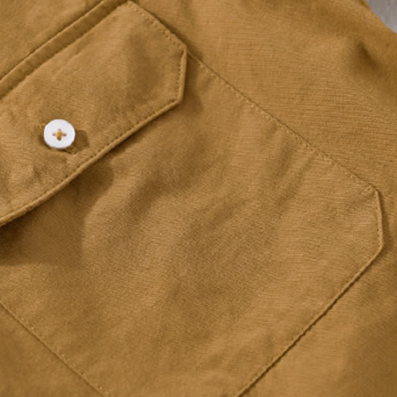 Buddha Stones Summer Casual Classic Button-Up Solid Cotton Men's Short Sleeve Shirts With Patch Pockets - image 2
