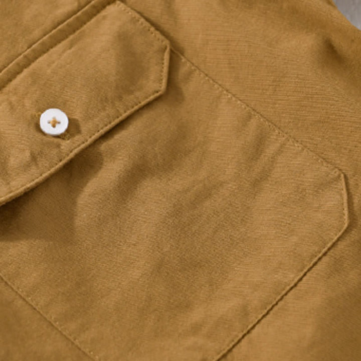 Buddha Stones Summer Casual Classic Button-Up Solid Cotton Men's Short Sleeve Shirts With Patch Pockets - image 2