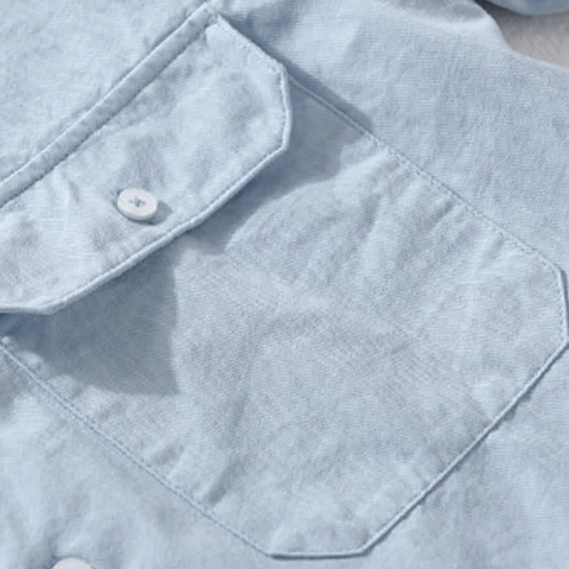 Buddha Stones Summer Casual Classic Button-Up Solid Cotton Men's Short Sleeve Shirts With Patch Pockets - image 7