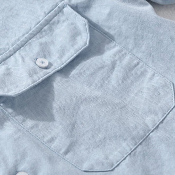 Buddha Stones Summer Casual Classic Button-Up Solid Cotton Men's Short Sleeve Shirts With Patch Pockets - image 7