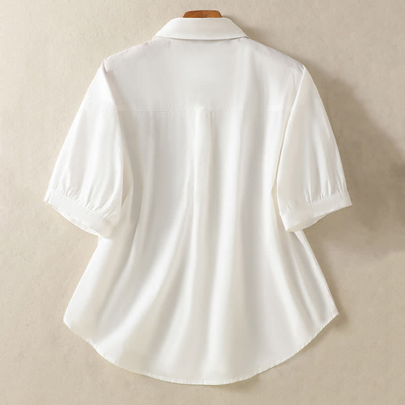 Buddha Stones Summer Casual Minimalist Button-Up Solid Women's Short Sleeve Shirts With Patch Pocket - image 7