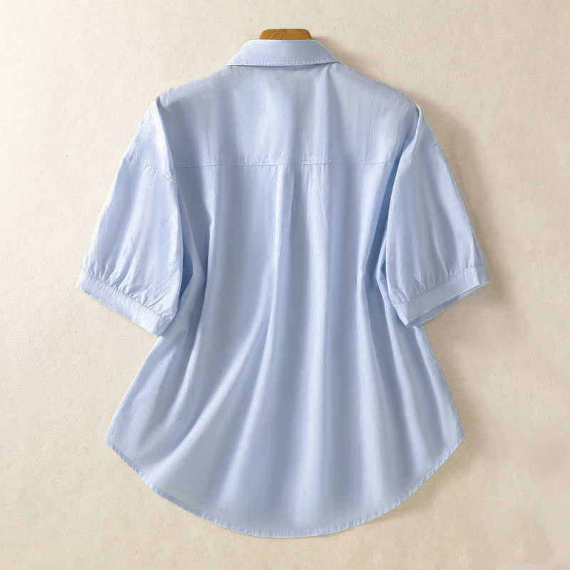 Buddha Stones Summer Casual Minimalist Button-Up Solid Women's Short Sleeve Shirts With Patch Pocket - image 1