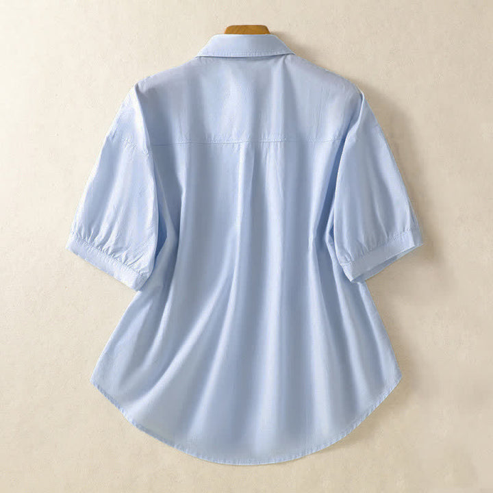 Buddha Stones Summer Casual Minimalist Button-Up Solid Women's Short Sleeve Shirts With Patch Pocket - image 1