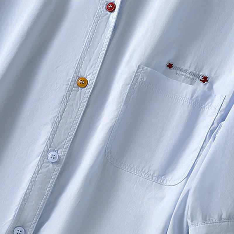 Buddha Stones Summer Casual Minimalist Button-Up Solid Women's Short Sleeve Shirts With Patch Pocket - image 4
